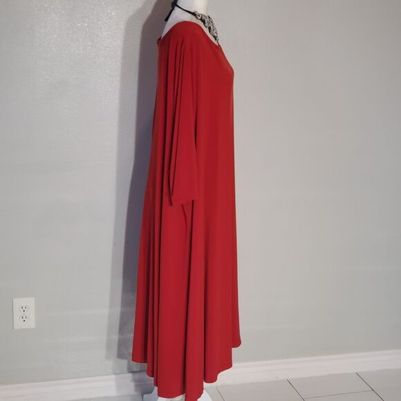 ROAMAN'S A-LINE DRESS COLOR RED 3/4 SLEEVE POLY/SPANDEX STRETCH SIZE 5X - Picture 2 of 8